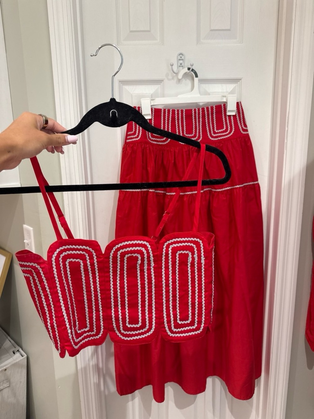 Red Embroidered Two-Piece Skirt Set